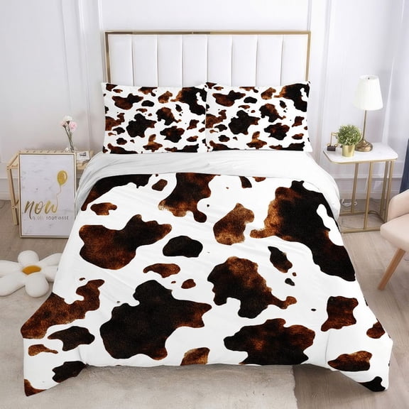 WNOOHIY Cow Print 3Pcs Farmhouse Duvet Cover with Pillowcases, Twin/Queen/King Size