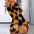 thumbnail image 2 of Pijamas de Halloween para mujer, mono con estampado de calabaza, mono con solapa abotonada funcional, ropa de dormir suave para fiesta en casa, 2 of 4