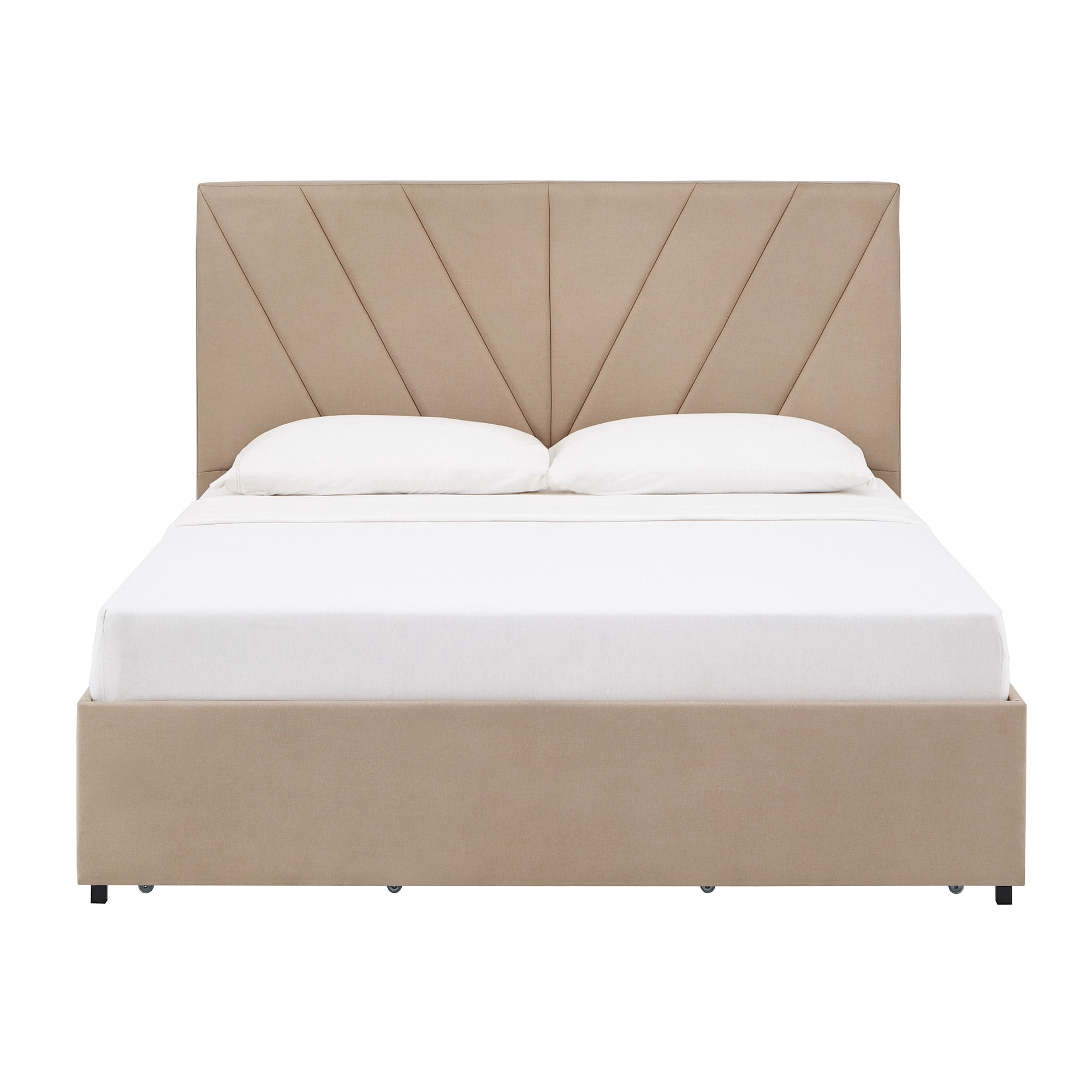 Weston Home Gaylen Linen V-Channel Headboard Storage Platform Bed, Queen, Beige