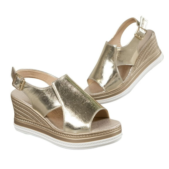 JeashCHAT Women's Platform Wedge Sandals Peep Toe Slingback Buckle Ankle Strap Sandals for Women Dressy Comfortable Walking Thick Soled Wedges