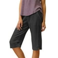 thumbnail image 2 of Women's Bermuda Shorts Linen Shorts Knee Length Casual Summer Capri Pants Pull On Long Shorts Black XL 15" Inseam, 2 of 7