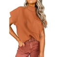 thumbnail image 3 of Women's Casual Ribbed Knit Short Sleeve Sweater with Patch Pocket - [ZhiHiMeRi] | (US 4-6)S,Gold Flame, 3 of 11