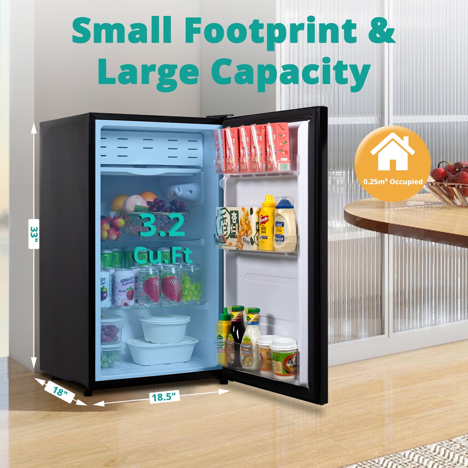 Smad 3.2 Cu ft Compact Refrigerator 115V Quiet Fridge Fresh Food Energy Saving Home Office Bedroom