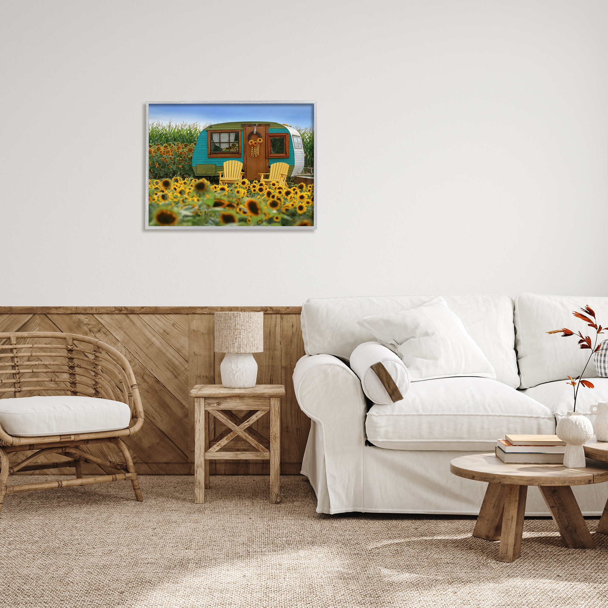 Stupell Lovely Sunflower Field Camper Botanical & Floral Photography Gray Framed Art Print Wall Art