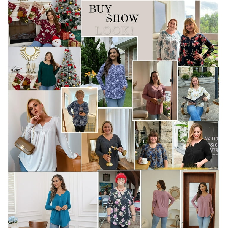 a.Jesdani Women's Plus Size Tunic Tops Long Sleeve V Neck a.Jesdani Women's Plus Size Tunic Tops Long Sleeve V Neck
