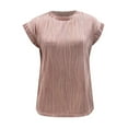 thumbnail image 3 of Yubnlvae Women's T-Shirt Short Sleeve Textured Crewneck Knit Loose Casual Basic Tee - Hot Pink/Blue/Navy/Black/White/Red/Green/Beige/Rose Gold - S/M/L/XL/XXL (Rose Gold | S), 3 of 9