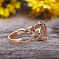 thumbnail image 4 of 2 Carat 7x5mm Emerald Cut Pink Morganite Engagement Ring 10k Rose Gold Promise Ring for Bride or Anniversary Gift Startling Jewelry Twisted Across Design Halo Art Deco, 4 of 5