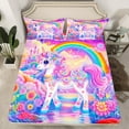 thumbnail image 2 of Manfei Cartoon Unicorn Kids Bed Sheets, Dreamy Castle Rainbow King Sheets, Colorful Groovy Flower Sheet Set, Lightweight Room Decor, 4-Piece, 2 of 7