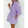 thumbnail image 5 of 2 Piece Outfits Button Down Shirt Top and Shorts Casual Lounge Sets Purple M, 5 of 8
