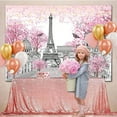 thumbnail image 3 of Pink Flowers Paris Backdrop Paris Themed Party Decorations,Pink Black Eiffel Tower Backdrops French Landscape Photography Background for Women Girls Paris Birthday Banner Room Wall Decor, 3 of 3