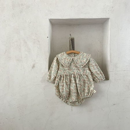 

DancePeanut Spring Baby Girls Rompers Flower Large Ruffle Lapel Infant Jumpsuit Clothing Sweet Cute Flower Dot Print Princess Baby Bodysuits