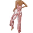 thumbnail image 4 of Gaecuw Womens Jumpsuits Casual Dressy Sleeveless Cold Shoulder Spaghetti Strap Backless Overall Square Neck Band Collar Striped Printed Onesie One Piece Outfits High Waisted Wide Leg Summer Romper, 4 of 4