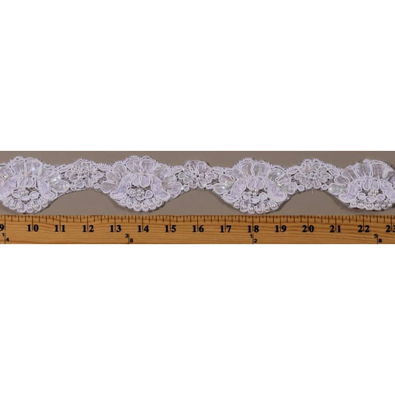2" Wide Lace Trim - Off-White Pearled & Sequined Aloncon Lace Border Trimming Edging Fabric by the Yard (M413.02)
