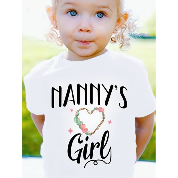 Adorable "Nanny's Girl" Pink Graphic Tee for Youngsters - Soft Cotton, Short Sleeve, Round Neck with Heart & Floral Design - Casual Summer Top, Youngsters Girl Clothes
