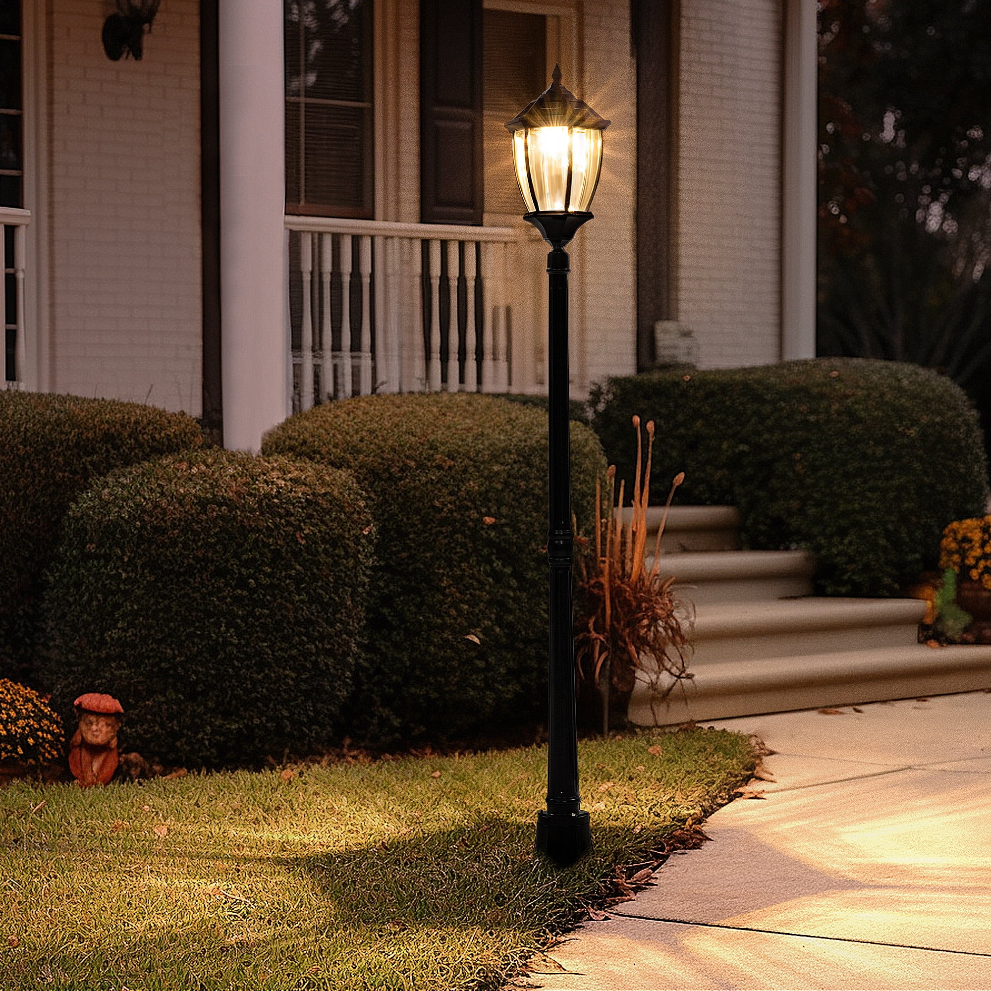 FKHouse 69" Black Metal Outdoor Garden Solar Lamp Post Light, Weather-Resistant