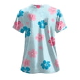 thumbnail image 4 of mgoYE Pink Print Scrub Tops Women Holiday Scrub Tops for Women Short Sleeve V-neck Stretchy Workwear Cute Printed 2 Pockets Scrub Shirt(Light Blue,XL), 4 of 9