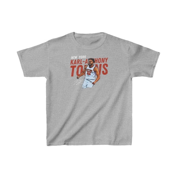 New York Karl Anthony Towns #32 Basketball Cartoon Kids Heavy Cotton Tee-KBKAT001B-Sport Grey-S