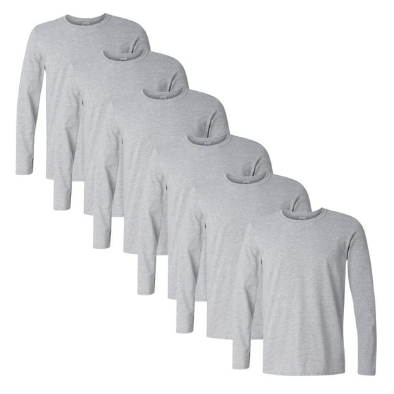 Gildan Softstyle Long Sleeve T-Shirt for Men, 4.5 oz Ring-Spun Cotton, Modern Classic Fit, Sport Grey, Pack of 6, S