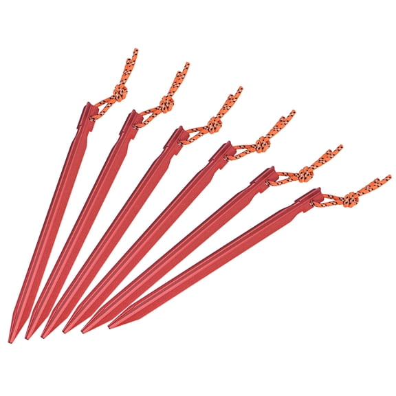 Uxcell 18cm/7.1 Inch Y-Beam Aluminum Tent Stakes Ground Pegs with Pull Rope Red 6 Pack