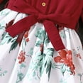 thumbnail image 6 of Girls Long Sleeve Dress with Bowknot Belt Patchwork Floral Print Button Crewneck Casual Trendy Party Dress (8-10 Years, Red), 6 of 6