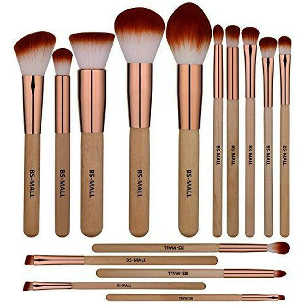 BSMALL Makeup Brush Set 15 Pcs Wooden Eyeshadow Lip Foundation Makeup