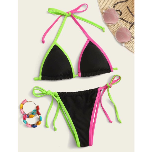 nsendm Female Underwear Adult Woman Swimming Suit with Shorts Set Bandeau  Bandage Bikini Women Swimsuit Beachwear Swimwear Swimsuits Teen Girls(Black,  L) 