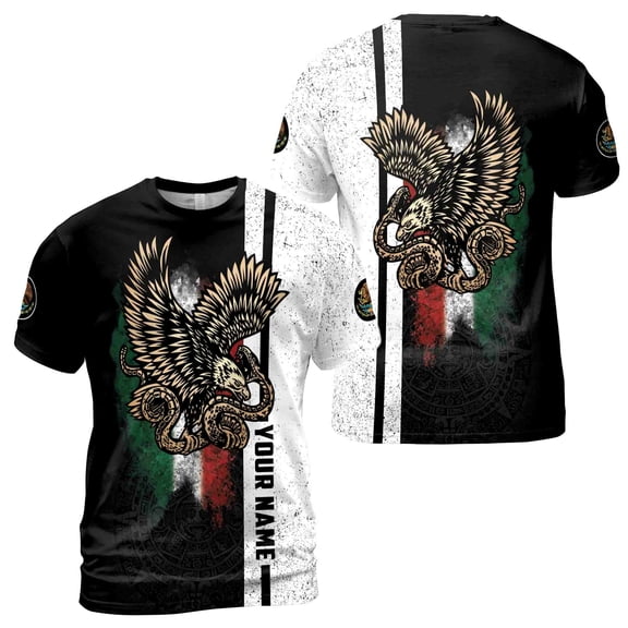 Personalized Name Mexico Flag Coat of Arm Summer Street 3D T-Shirt S-5XL