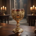 thumbnail image 4 of 2Pcs Vintage Goblet Chalice Cup - Ornate Engraved Metal Wine Liqueur Goblet with Gem Accents for Halloween, Wedding, Buddha Blessings, Home Decor & Party Supplies, 4 of 5