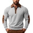 thumbnail image 2 of Guluxicc Dressy Henley Sweatshirts for Men Elbow Patch Ribbed Cuffs Hem Button Closure Collared Long Sleeve Casual Sweatshirts for Fall Winter Pullover, 2 of 7