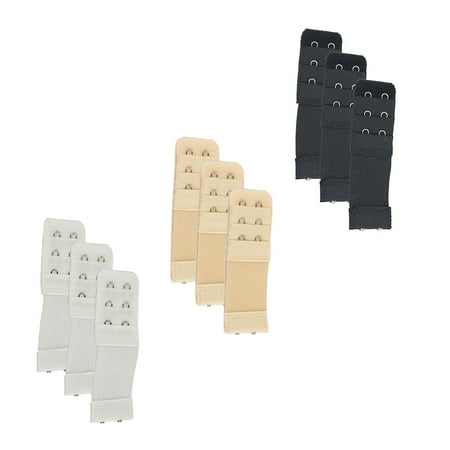 Adjustable Stretchy Bra Band Extension Set: Elastic Extensions in Beige  White & Black (2-hook  9-pack (3 black  3 white  3 beige))