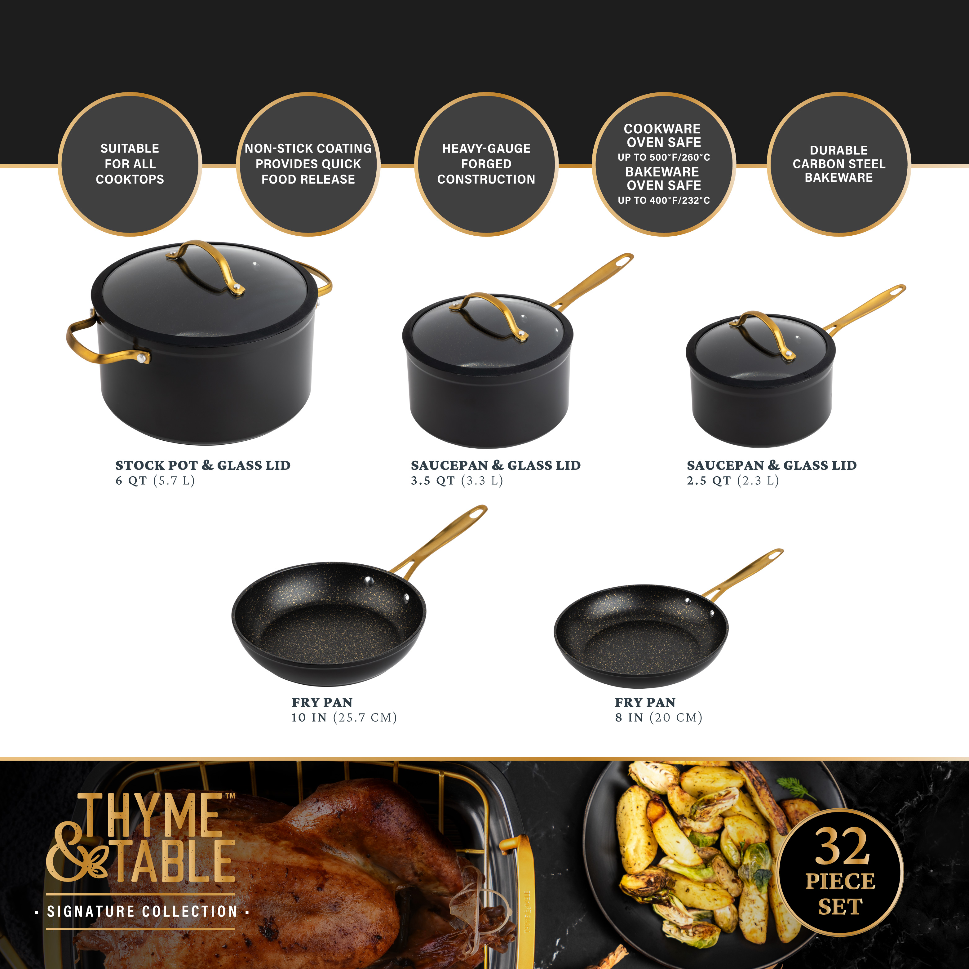 Thyme & Table 32-Piece Cookware & Bakeware Non-Stick Set, Black - image 2 of 6