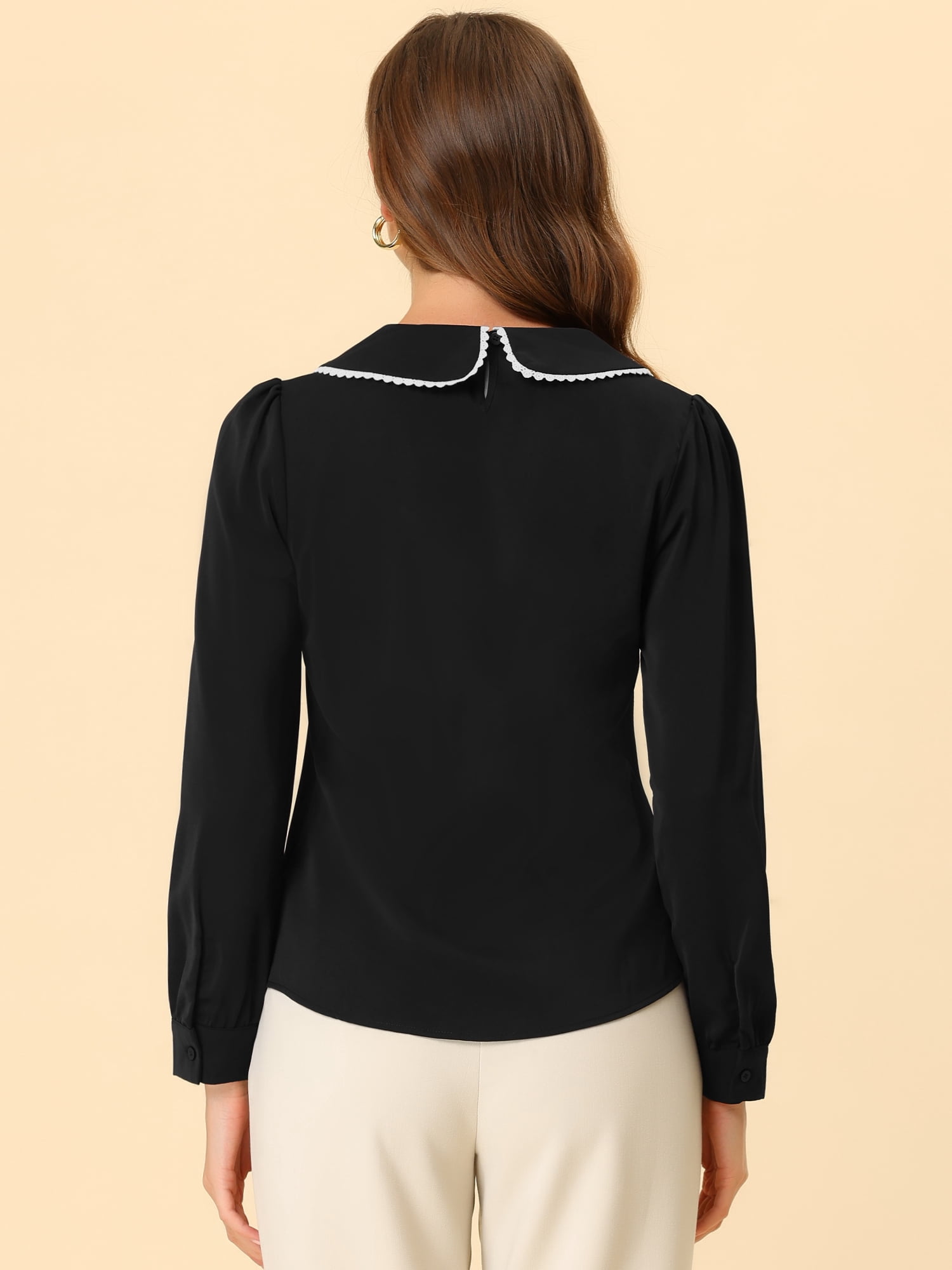 DARING DIVA Women's Peter Pan Collar Button Chiffon Blouse 2XL Black