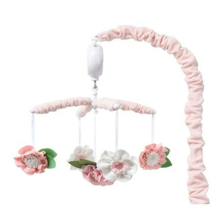 The Peanutshell Pink Floral Musical Crib Mobile for Baby Girls Plays 12 Lullabies