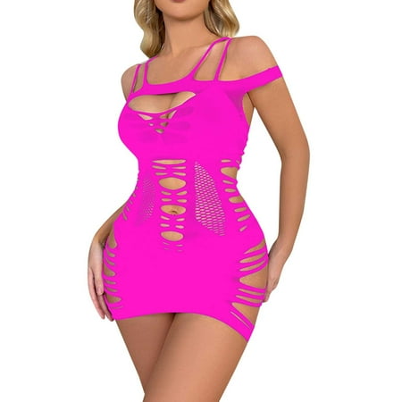 

Lingerie For Women Fishnet Jumpsuit Longsleeve Camisole Chemise Teddy Bodysuit Blue One Size