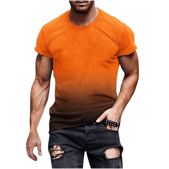 yoeyez Big and Talls Shirts for Men 2025 Short Sleeve Gradient Sport Shirt Casual Loose Round Neck Pullover Summer Athletic Workout Tops for Men