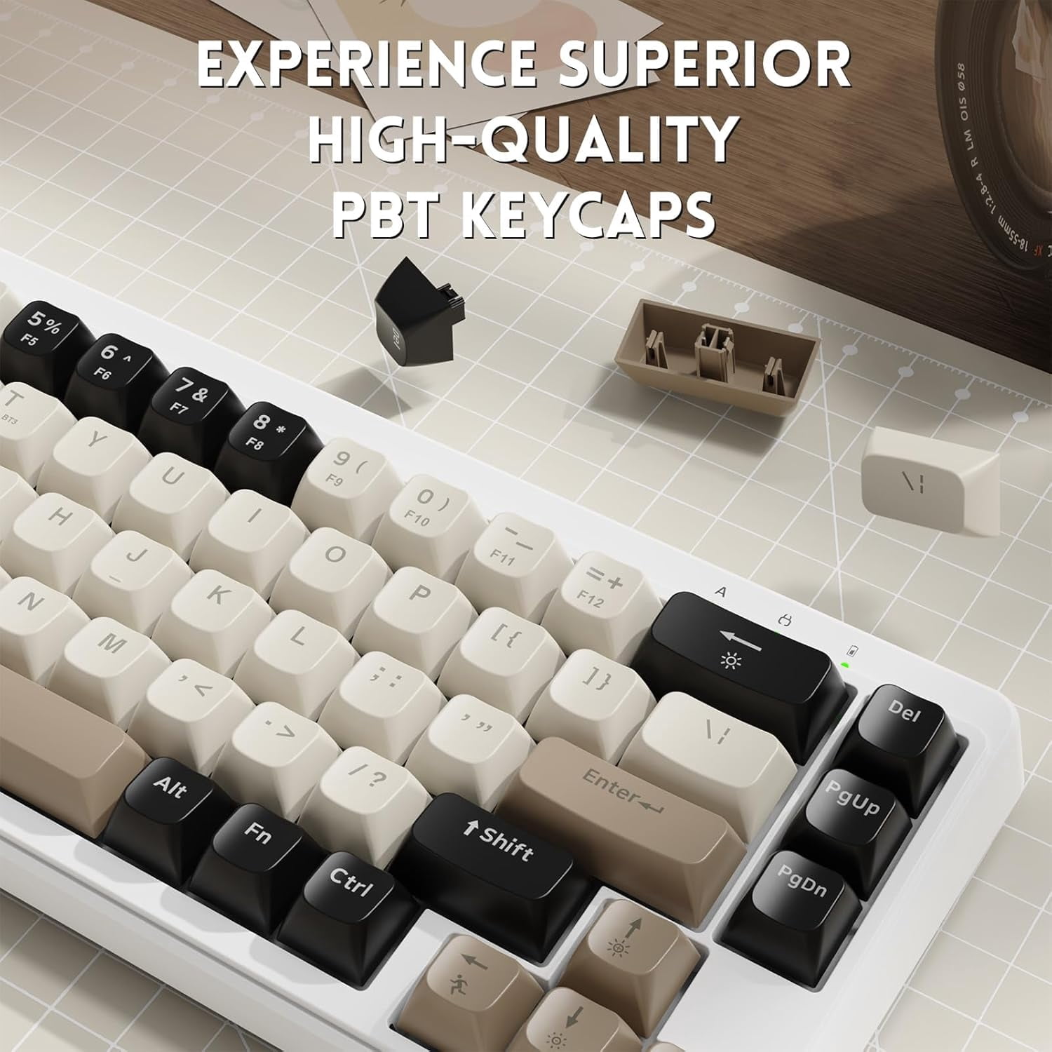 ZIYOULANG M68 65% Wireless Gaming Keyboard, QWERTY Layout, BT/2.4G/Wired Silent Membrane Keyboard, Rainbow Backlit 67 Keys PBT Keycaps, 2000mAh Portable for Gamer/Office-Creamy