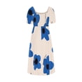 thumbnail image 5 of EINCcm Women's Flower Print Puff Short Sleeve Square Neck A Line Maxi Dress Tie Front Slit Milkmaid Dress, 5 of 8