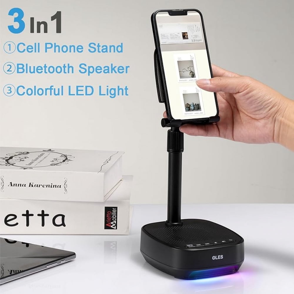 Gifts for Men Women, Adjustable Cell Phone Stand with Wireless Bluetooth Speaker(7-11''Height), Unique Birthday Gifts for Dad Mom Him, Phone Holder Led Color Light for iPhone/Android/Tablets