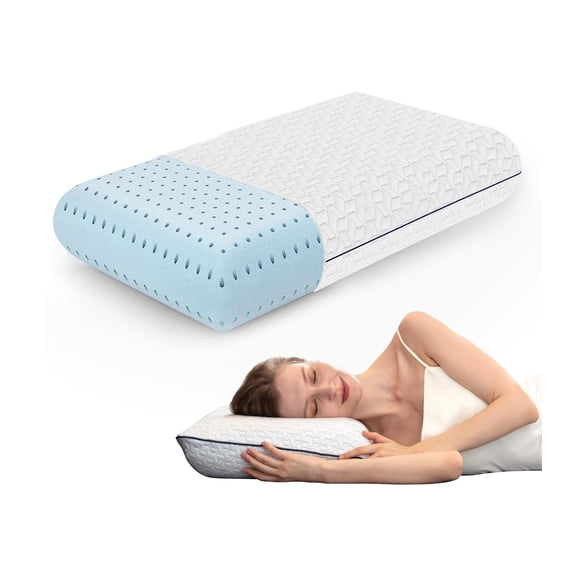 Vaverto Queen Size Gel Memory Foam Pillow - 1-Pack Firm Foam Pillow for Neck, Shoulder Support - Ideal for Back, Side, Stomach Sleepers - Cooling Memory Foam Pillows for Home, Hotel, Hospital