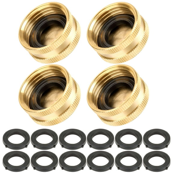 Spencer 4 Pack Garden Hose End Caps with 12 Washers, Brass Cap, 3/4" Female End Cap