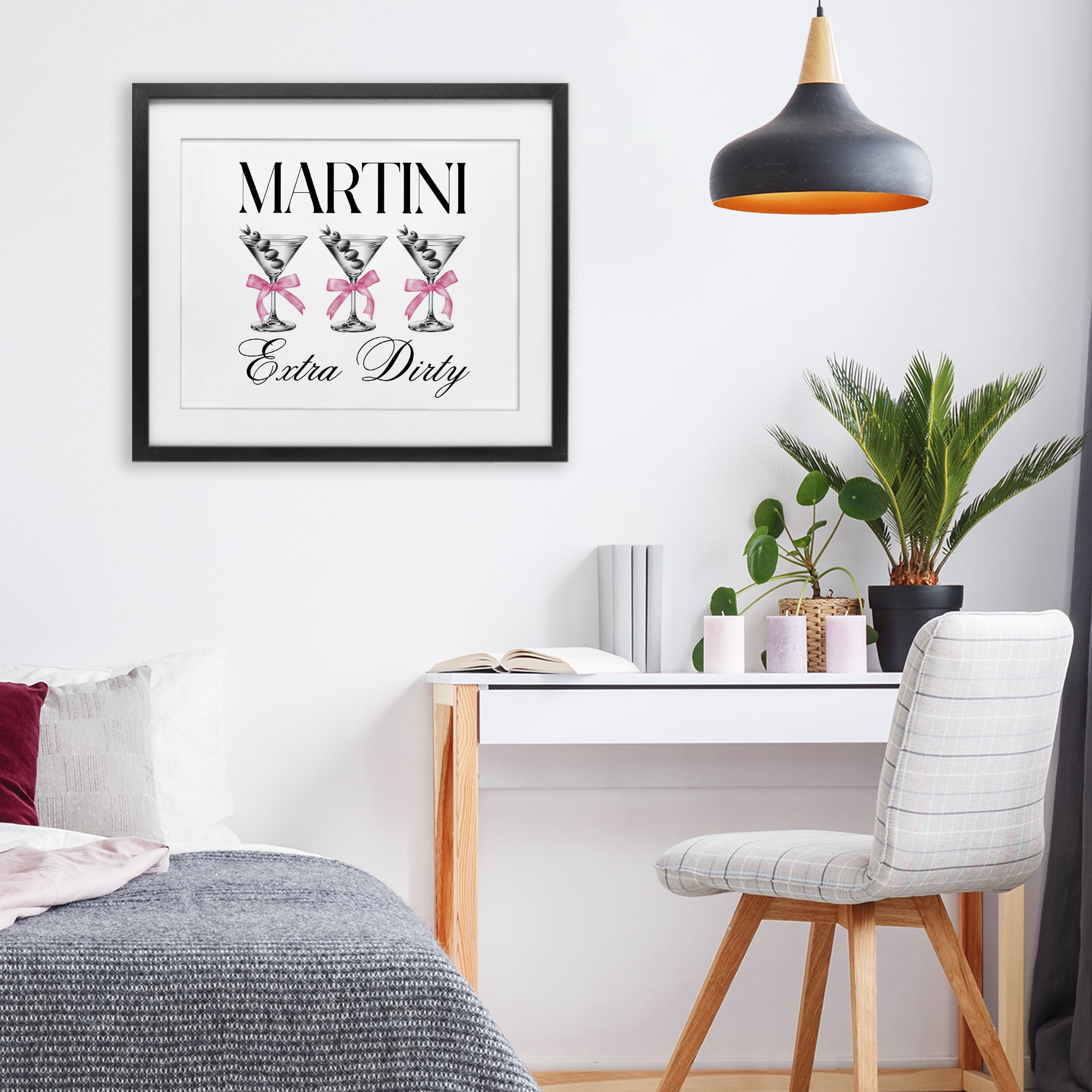 Stupell Industries Pink Ribbon Martini Trio Black Framed Print Under Glass, design by Lettered and Lined