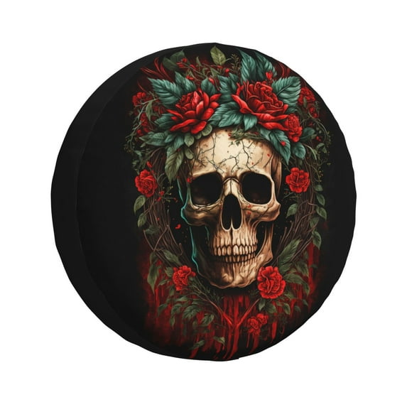 DouZhe Waterproof Spare Tire Cover, Devil Evil Skull Flowers Prints Adjustable Wheel Covers Fit for Jeep Trailer RV SUV Car, 14 inch