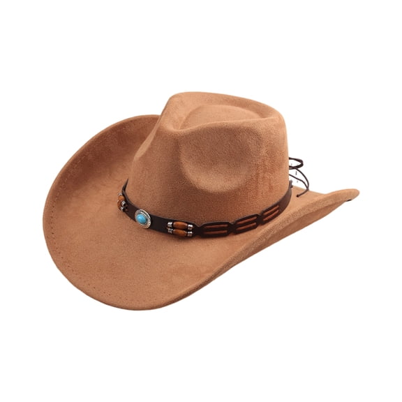 Qwertyu Cowboy Hat for Men Women Sun Hats Wide Brim Fedora Straw Beach Hat Khaki
