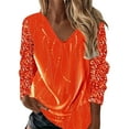 thumbnail image 1 of T-Shirts Oversize pour Femmes Imprimé Col en V Manches Longues Blouse Automne Sortie Hauts pour Femmes Orange TG, 1 of 4