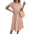 thumbnail image 2 of DYMADE Womens Square Neck Polka Dot Short Sleeve Ruffle Swing Dress, 2 of 8
