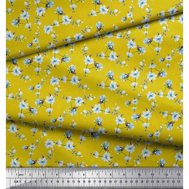 Soimoi Toile Imprimée Florale de Coton Feuilles & Magnolia 1 Yard 42 Inch Wide