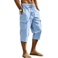 thumbnail image 2 of cfhntfmh Mens Capri Pants Casual Lightweight Elastic Waist Cargos Drawstring Beach Yoga Pants with Pockets (Light Blue,3X-Large), 2 of 7