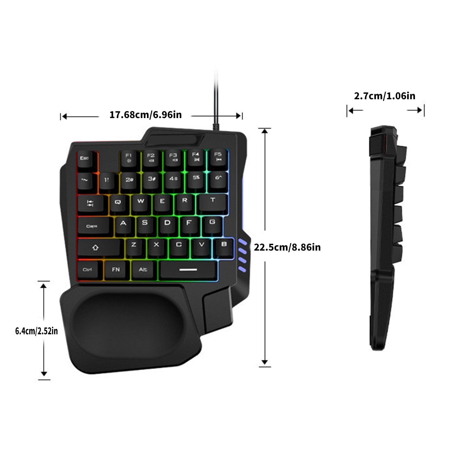 Single Handed Mechanical Feel Keyboard with USB Corded Small Keypad Color Backlight For Programmers and Designers