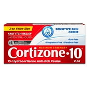 Cortizone-10 Maximum Strength Sensitive Skin Itch Relief Cream, 1% Hydrocortisone, Fast-Acting, Anti-Itch Cream for Bug Bites, Rash, Eczema, Psoriasis, Poison Ivy, Oak, Sumac & More, 2 oz