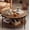 Red Oak-Round, variant on Manxile Modern White Coffee Table for Small Spaces, Small Triangle Coffee Table for Living Room,Home Office, Gold Legs